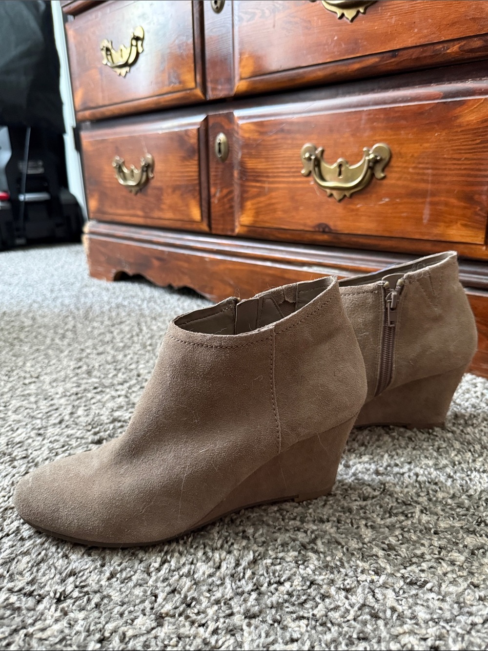 Carlos by Carlos Santana Taupe Suede Wedge Booties